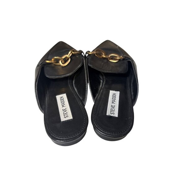 Steve Madden Womens Black Leather Loafers Mules Size 8.5M With Chain Detail - Picture 4 of 6